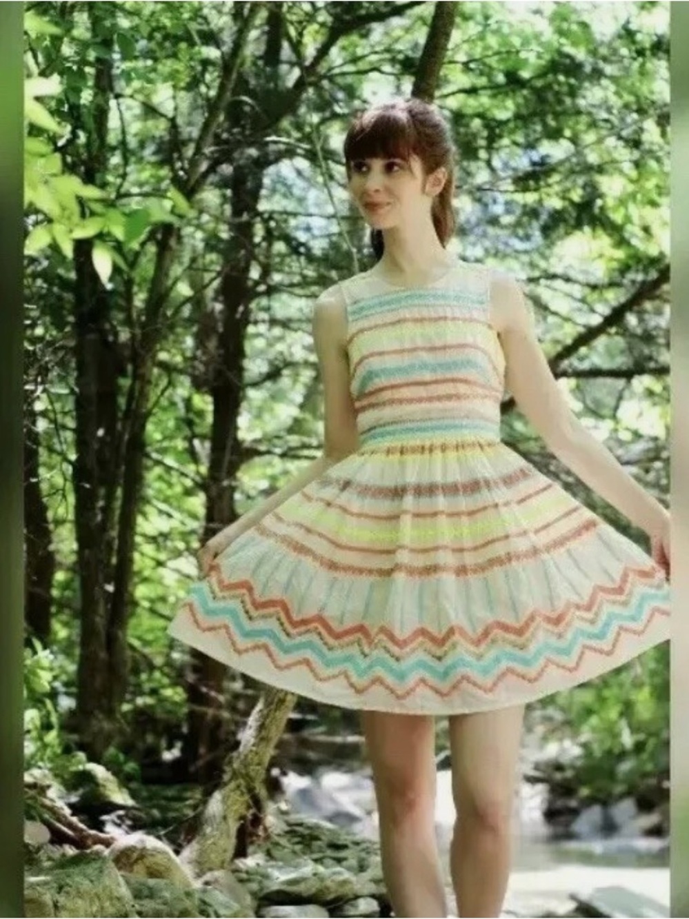 Tracy Reese Cream Dress NWT Pink, Teal, Coral & Neon Yellow Embroidery Size 12